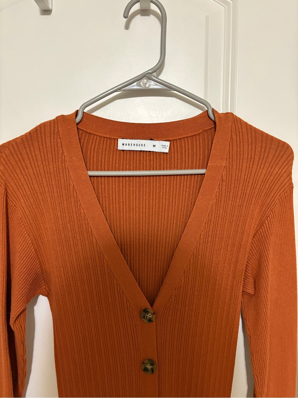 Warehouse Ribbed Button-Front Maxi Dress in Rust - Picture 4 of 4
